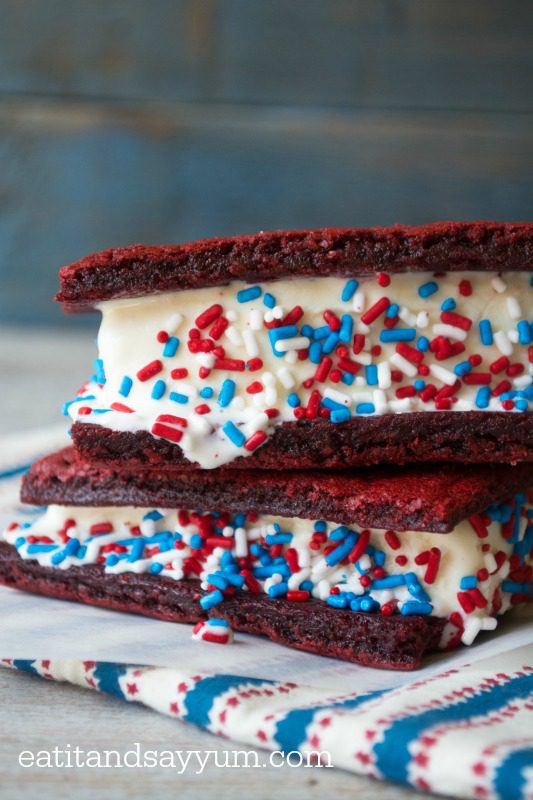 Patriotic-Ice-Cream-Sandwiches-with-sprinkles- 4th of july dessert recipes