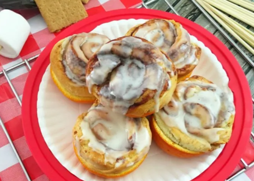Campfire Cinnamon Rolls Baked in Oranges