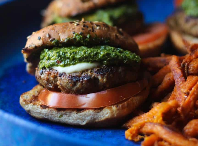 Caprese Turkey Burgers with Basil Vinaigrette.