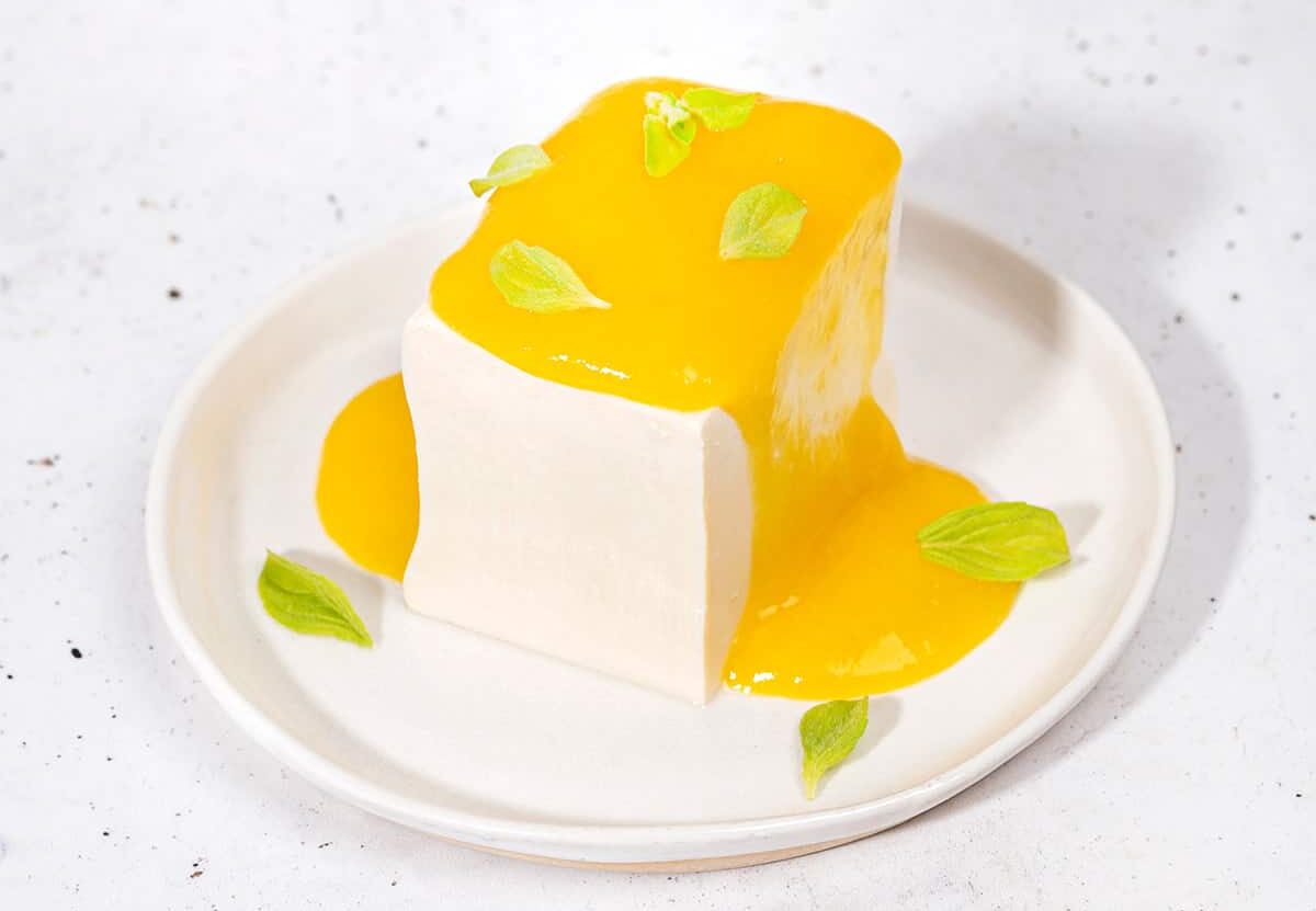Japanese-silken-tofu-dessert-served-topped-with-mint